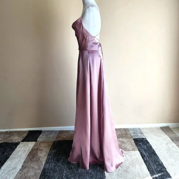 Galina Signature Pink Quartz Satin Long Cowl Neck Dress Size 4 NWT - Picture 3 of 9